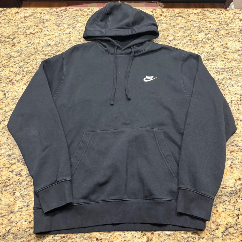 Nike Sportswear Club Fleece Hoodie Mens Large Black Pullover Futura Logo ws